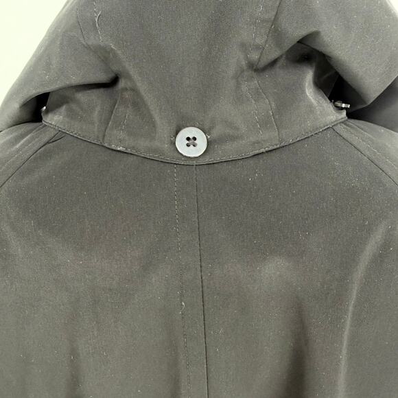 London Fog Water Resistant Hooded Trench Coat size Large Black Raincoat - Picture 7 of 11